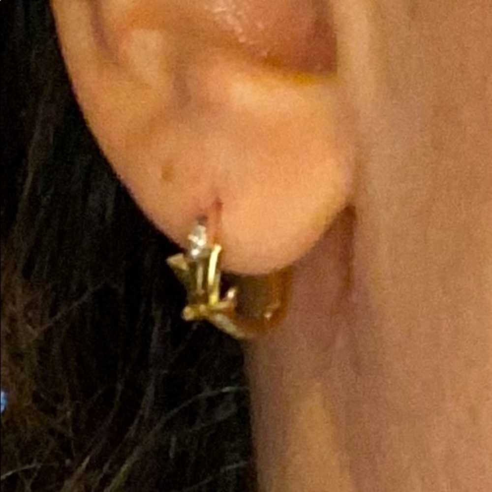 Designer look hoop Earrings small 14k solid Gold - Picture 1 of 4